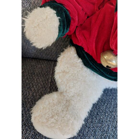 A Mart Plush White Teddy Bear Red Velvet Jacket Scarf Bell Holiday Decor Toy - Picture 5 of 9